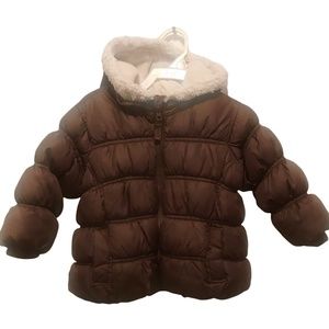 Old Navy Girls Brown Winter Puffer Hooded Jacket Coat 12-18 months 12 18 Months